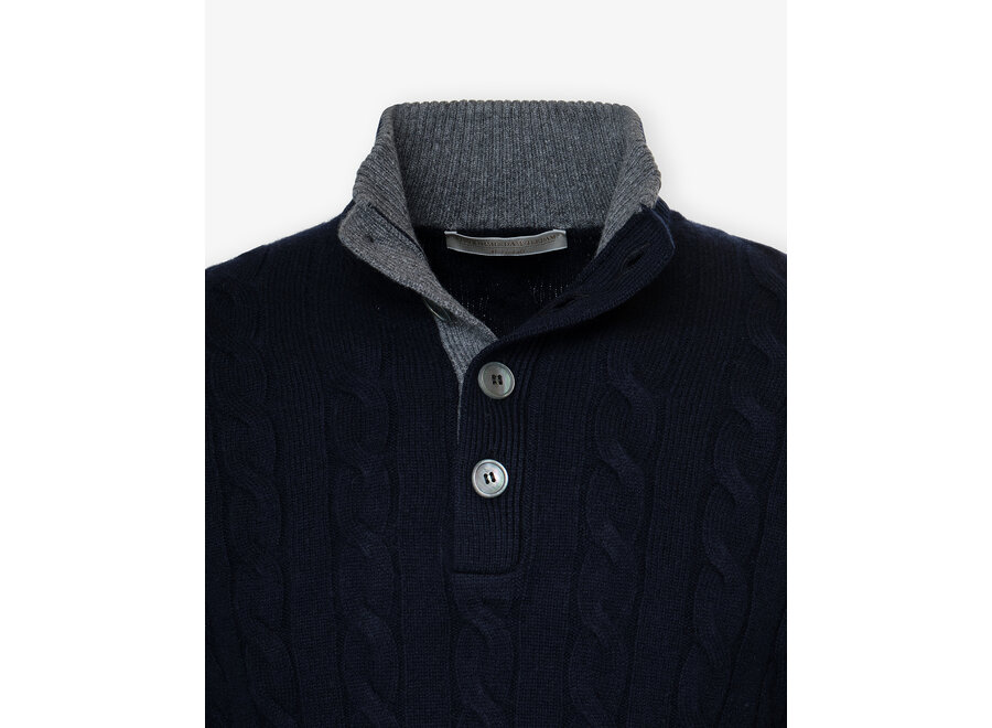LHDA - Cashmere buttoned placket pullover - Navy