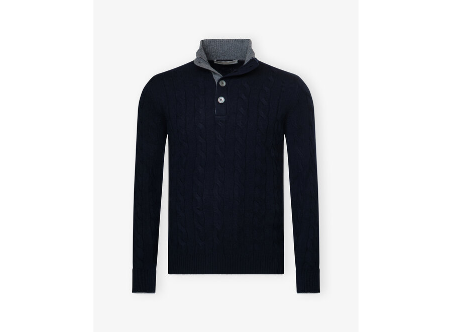 LHDA - Cashmere buttoned placket pullover - Navy