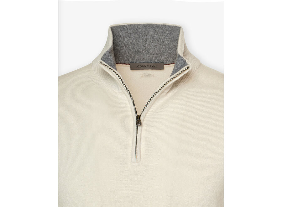 Corneliani - Half zip wool cashmere - Cream white