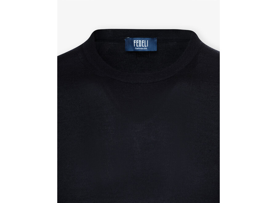 Fedeli - Round neck cashmere silk - Navy