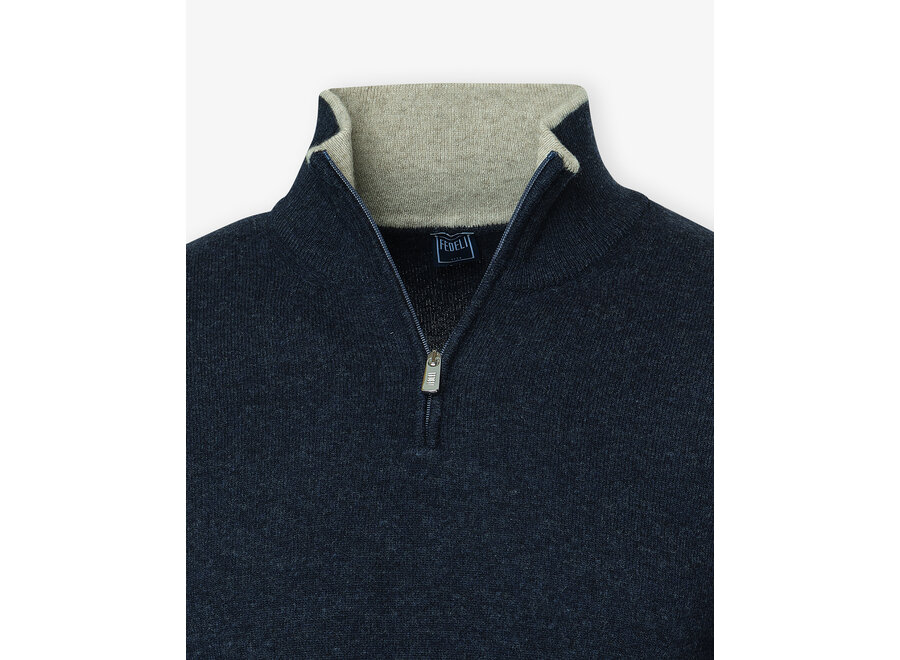 Fedeli - Half zip wool cashmere - Navy