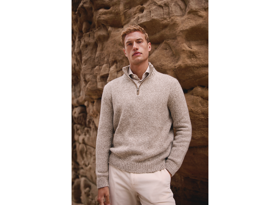 Fedeli - Half zip cashmere - Greige melange