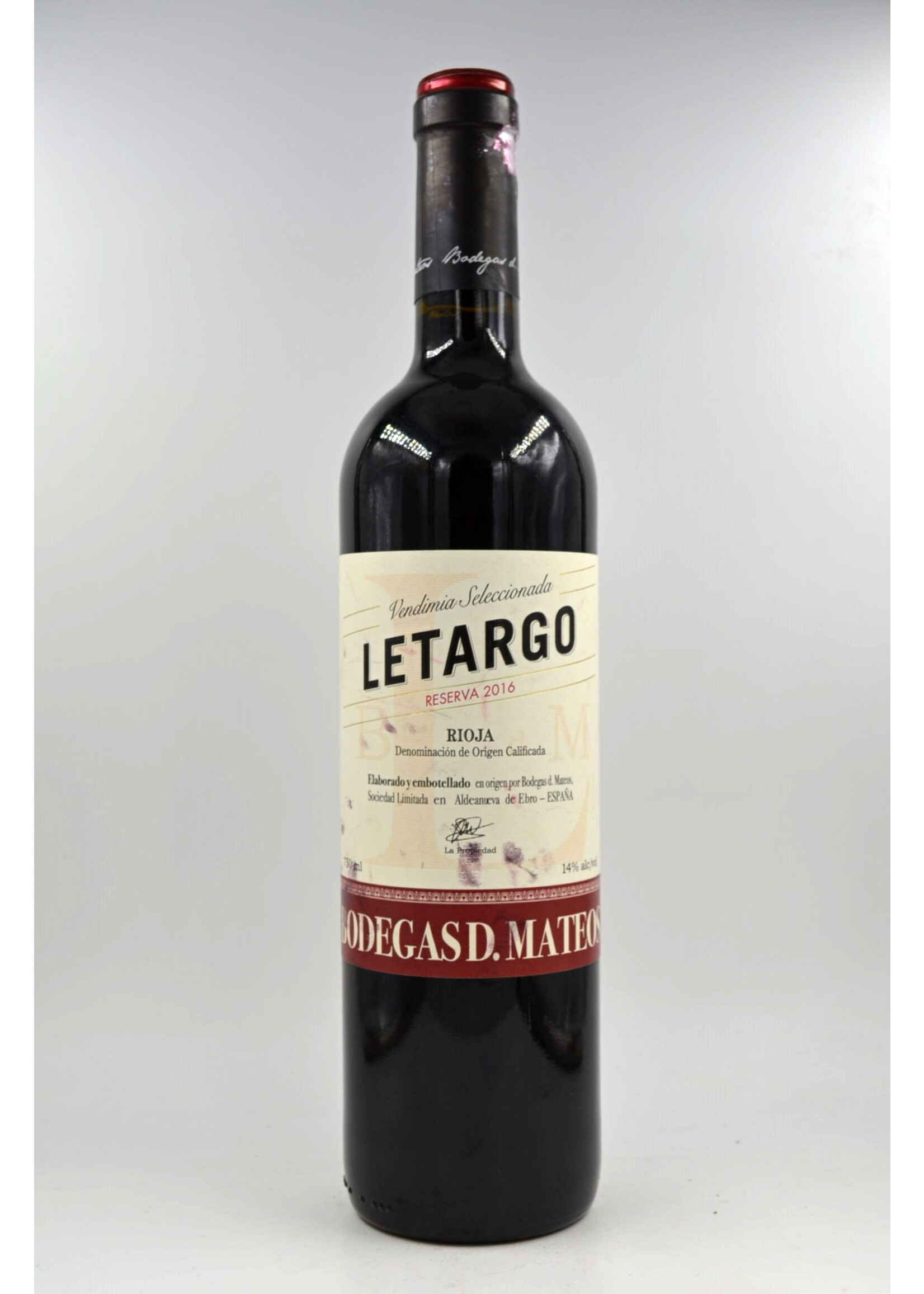 2016 Rioja Reserva Vendimia Seleccionada Letargo Bodegas D. Mateos