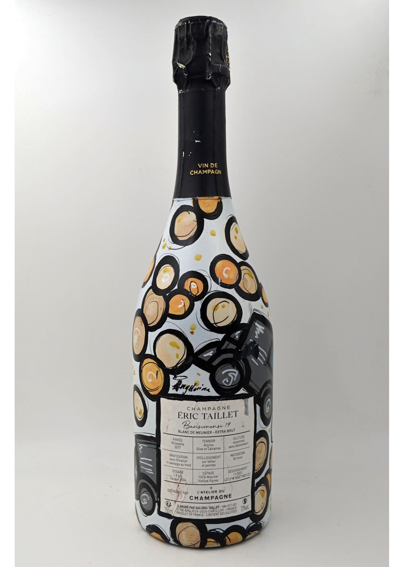 2017 Blanc de Meunier Extra Brut Bansionensi Eric Taillet (deg 2021) Angelorina art painted bottle