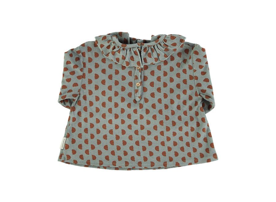 Collar terry blouse | Greenish grey with moon print