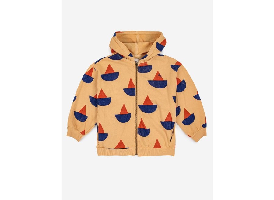 Bobo Choses | Sail Boat all over zipped sweatshirt Curry