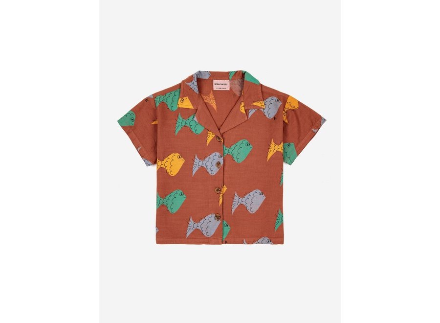 Bobo Choses | Multicolor Fish all over woven shirt Brown