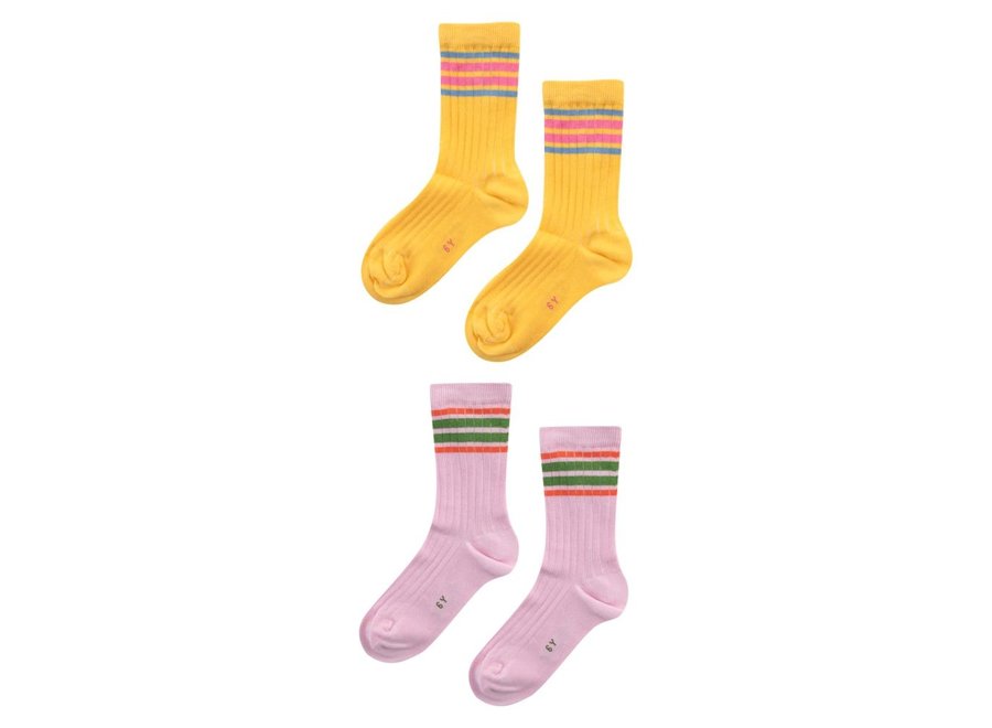 Tiny Cottons | Stripes Medium Pack Socks Light Violet/Yellow