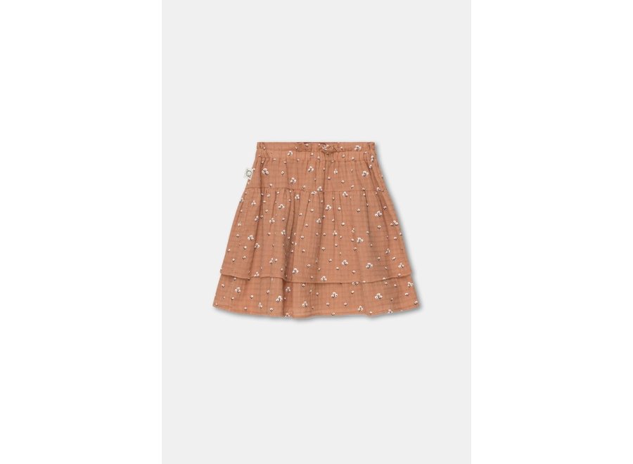 My Little Cozmo | Ulla Muslin floral tiered skirt Terracotta