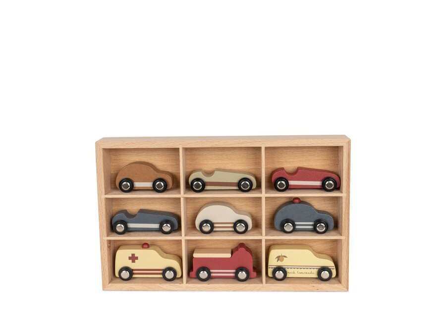 Wooden Mini Cars 9 Pcs FSC Beige