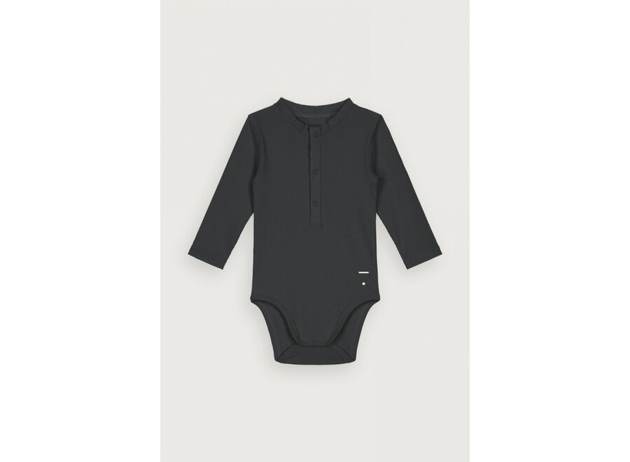 Baby L/S Henley Body GOTS Nearly Black