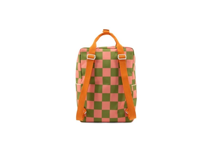 Sticky Lemon | Backpack Large Farmhouse Checkerboard Sprout Green + Flower Pink