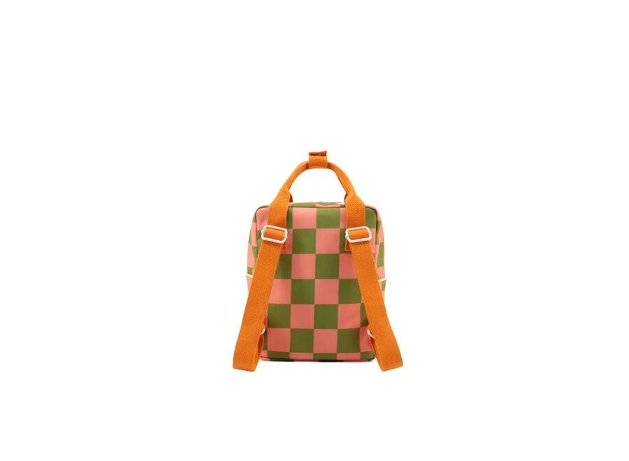 Sticky Lemon | Backpack Small Farmhouse Checkerboard Sprout Green + Flower Pink