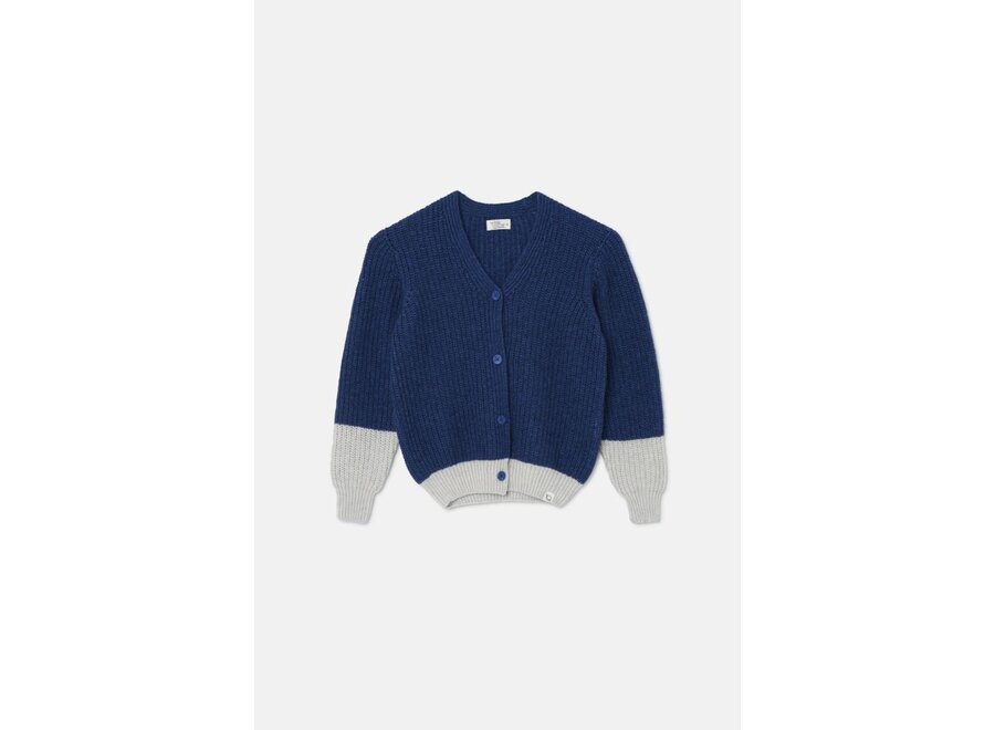 My Little Cozmo | Color Block Tricot Cardigan Blue-Grey