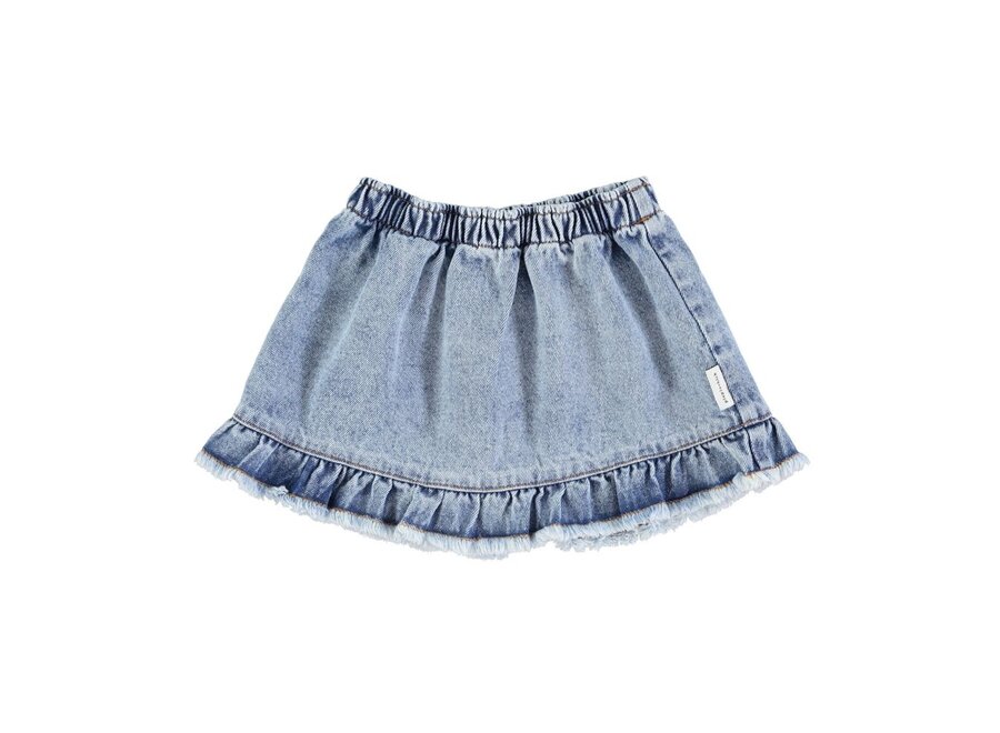 Short Skirt Ruffles Washed Light Blue Denim