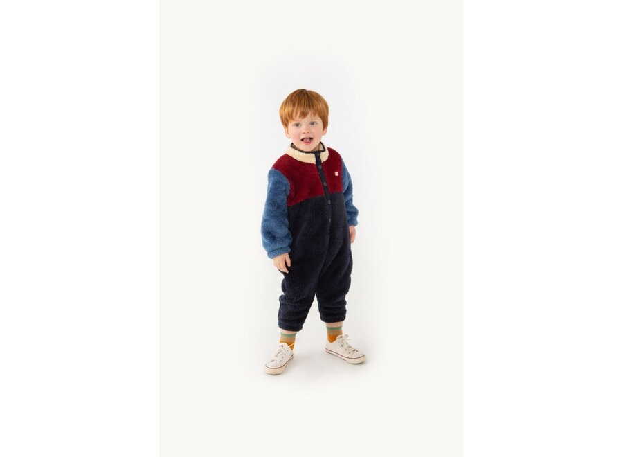 Tiny Cottons | Color Block Polar Sherpa One-Piece Navy/Deep Red