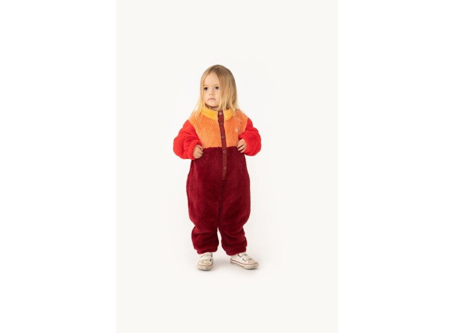 Tiny Cottons | Color Block Polar Sherpa One-Piece Deep Red/Peach
