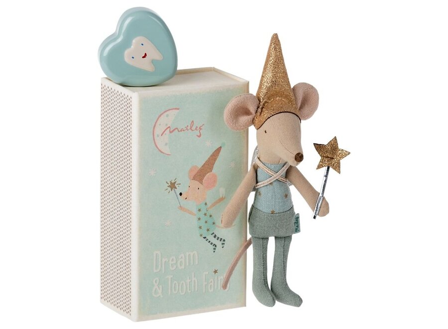 Maileg | Tooth Fairy Mouse In Matchbox Blue