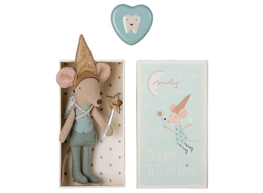 Maileg | Tooth Fairy Mouse In Matchbox Blue