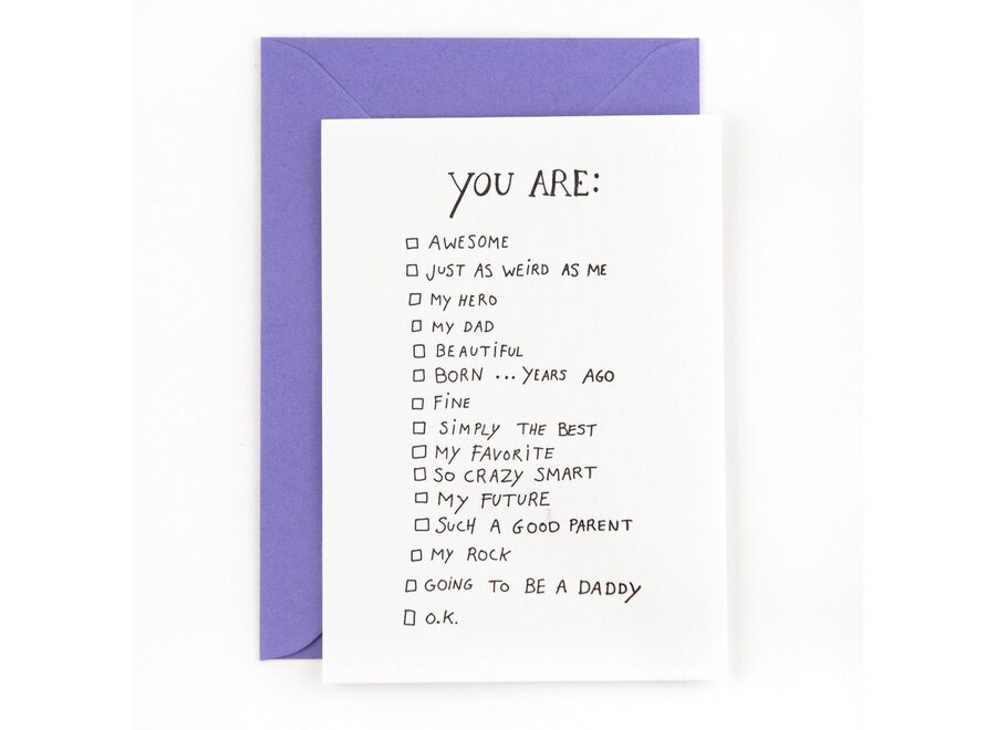 Letterpress Card 'you are ...'