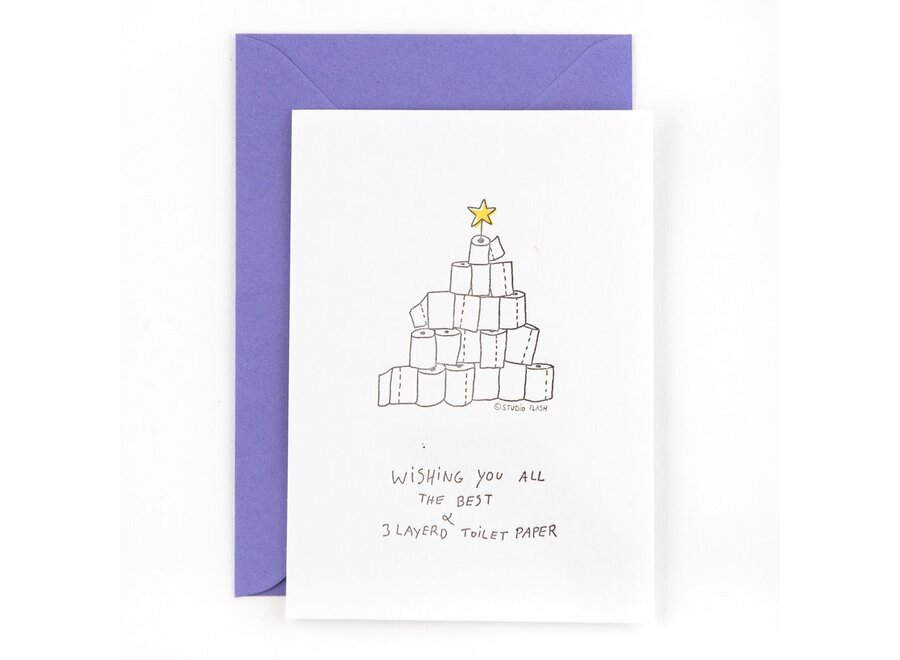 Letterpress Card 'toilet paper Christmas tree ski'
