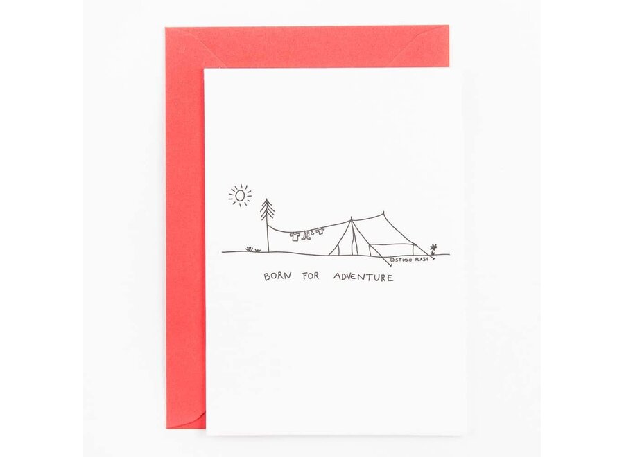 Letterpress Card ‘Born for adventure - camping style’