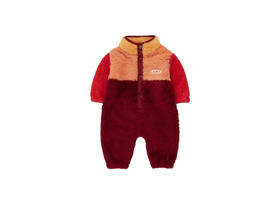 Tiny Cottons | Color Block Polar Sherpa One-Piece Deep Red/Peach