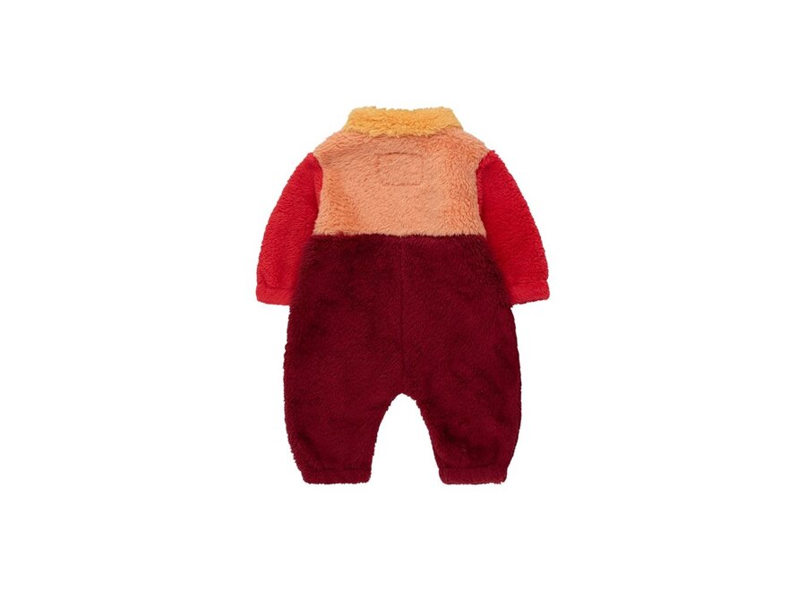 Tiny Cottons | Color Block Polar Sherpa One-Piece Deep Red/Peach