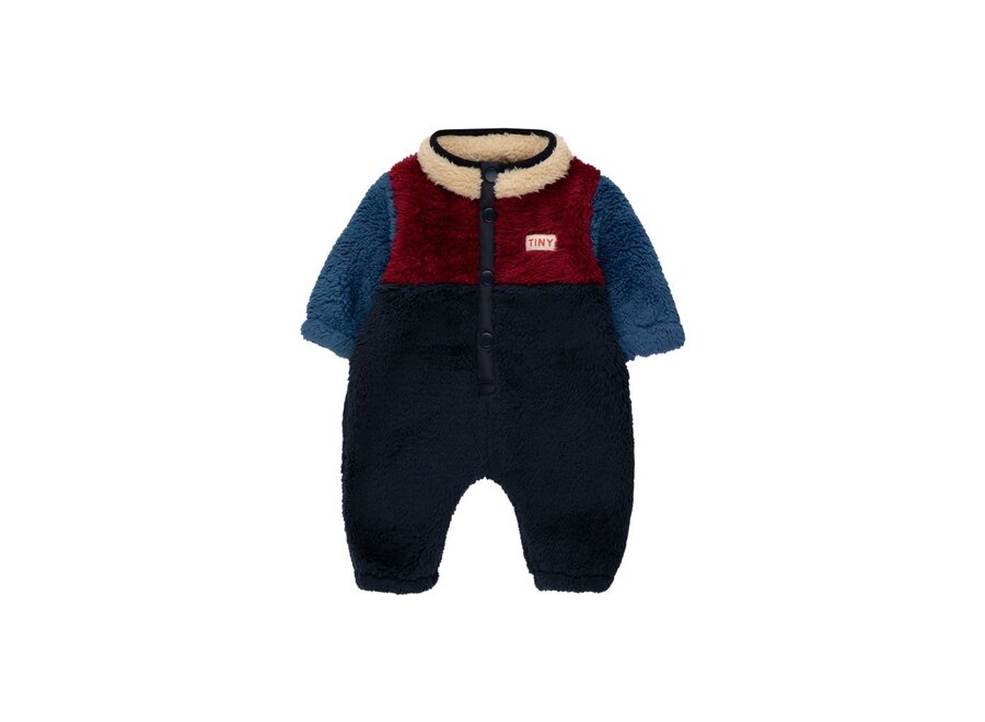 Tiny Cottons | Color Block Polar Sherpa One-Piece Navy/Deep Red