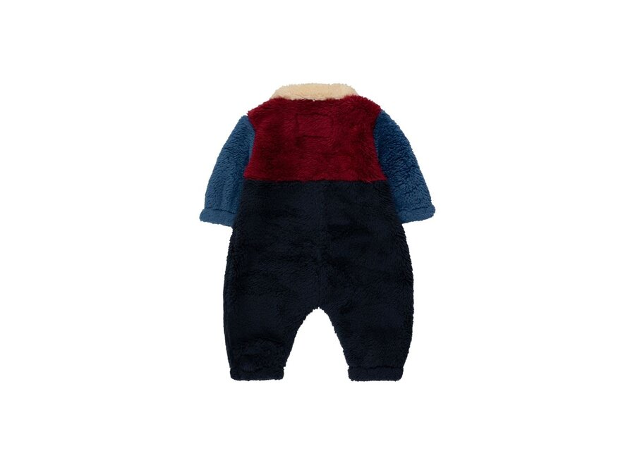 Tiny Cottons | Color Block Polar Sherpa One-Piece Navy/Deep Red