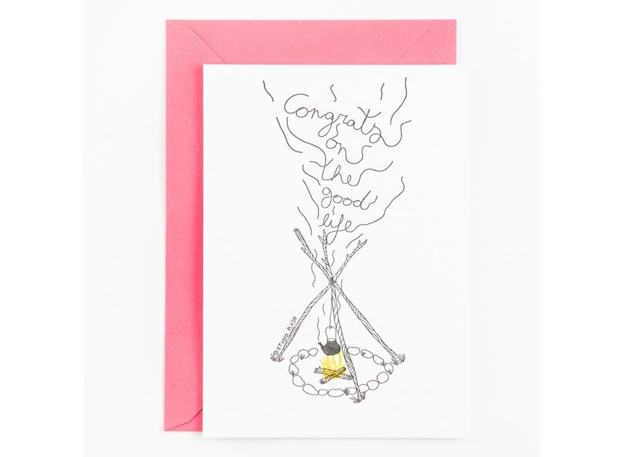 Studio Flash | Letterpress Card 'Congrats on the good life - camp fire'