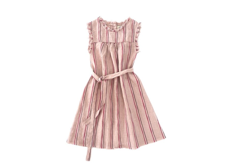 Dress Ruffles Pink Linen Stripe