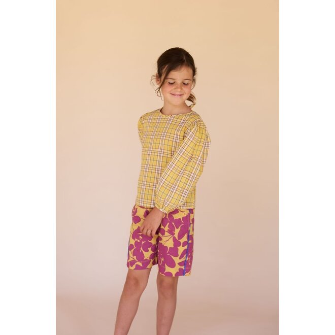 Longlivethequeen | Woven Bermuda Yellow Purple Flower