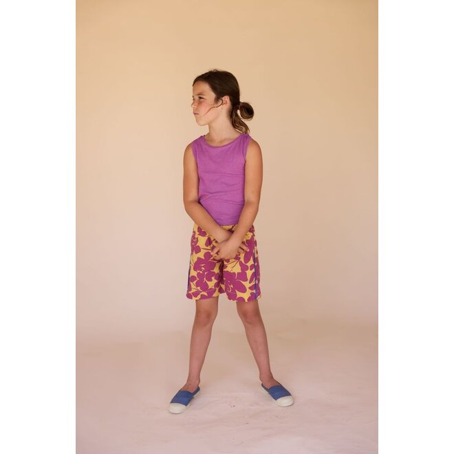 Longlivethequeen | Woven Bermuda Yellow Purple Flower