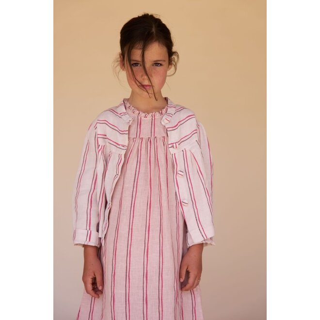 Longlivethequeen | Dress Ruffles Pink Linen Stripe