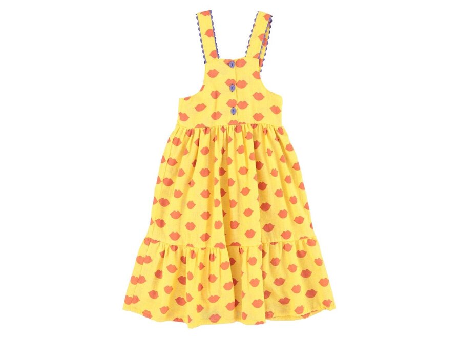 Piupiuchick | Long Layered Dress Yellow Red Lips