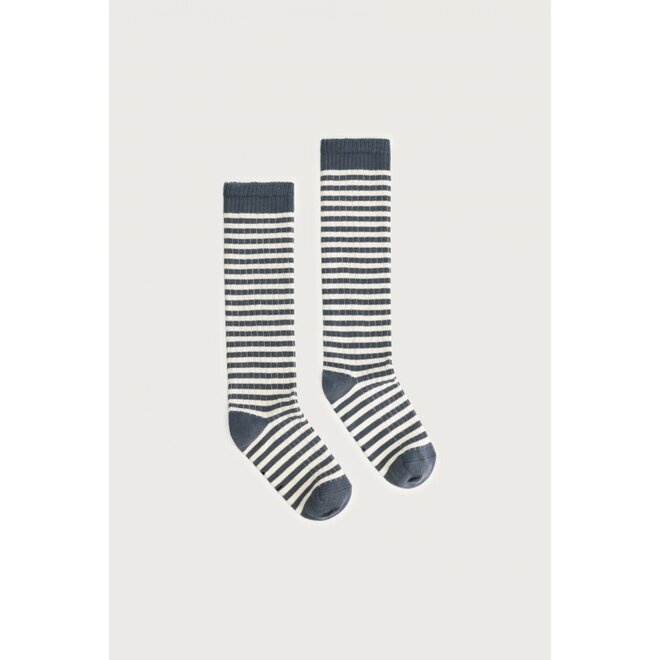 Gray Label | Long Ribbed Socks GOTS Blue Grey/Cream