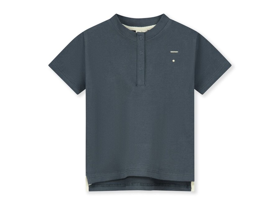 Baby S/S Henley Tee GOTS Blue Grey