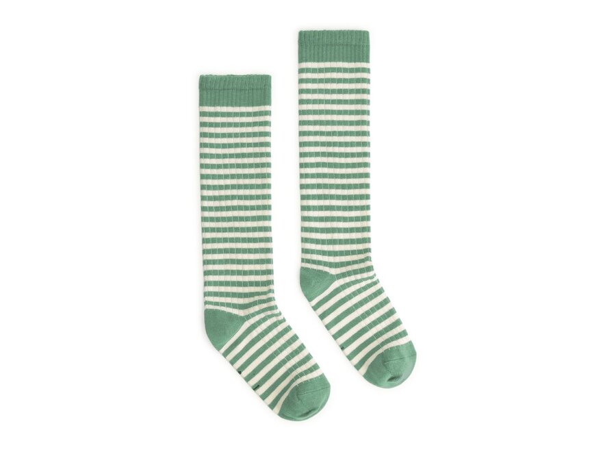 Gray Label | Long Ribbed Socks GOTS Bright Green/Cream
