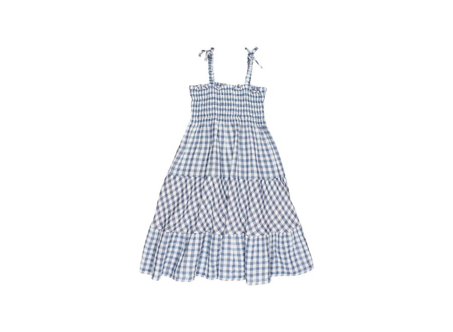 Buho | Gingham Long Dress Blue Stone