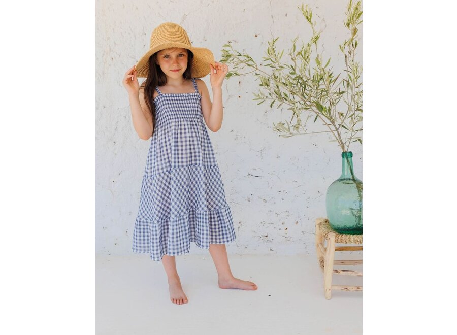 Buho | Gingham Long Dress Blue Stone