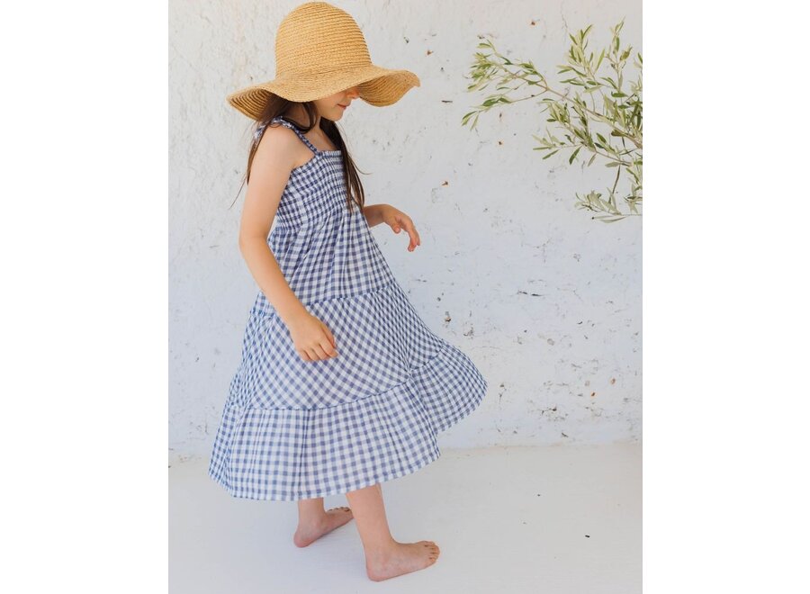 Buho | Gingham Long Dress Blue Stone