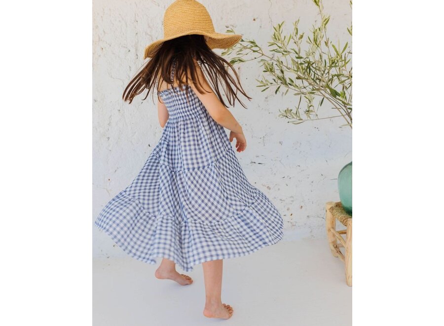 Buho | Gingham Long Dress Blue Stone