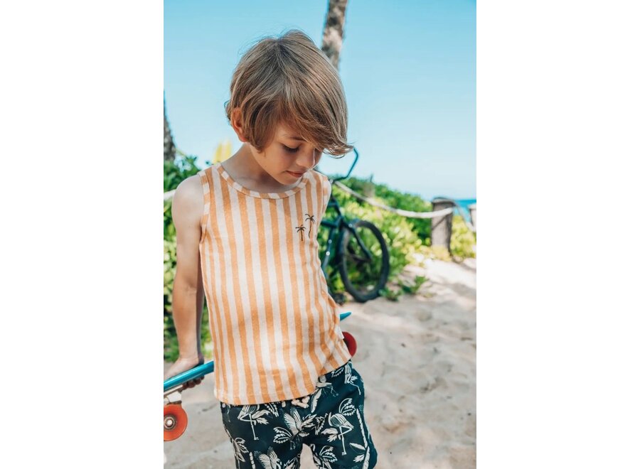 Sproet & Sprout | Tanktop Boys Stripe Palmtrees Biscotti