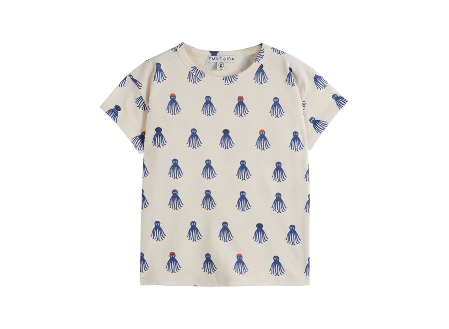 Emile et Ida | Imprime T-Shirt Creme Octopus Bleu