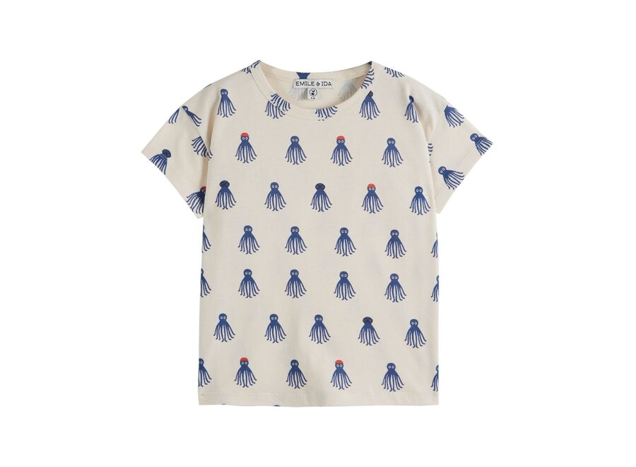 Imprime T-Shirt Creme Octopus Bleu
