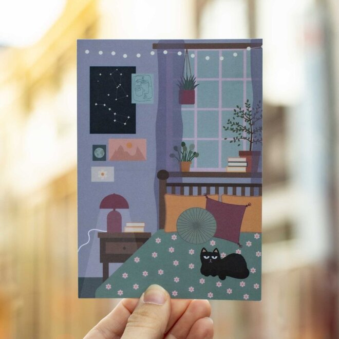 Postkaart Todaysies 004 - slaapkamer met poes