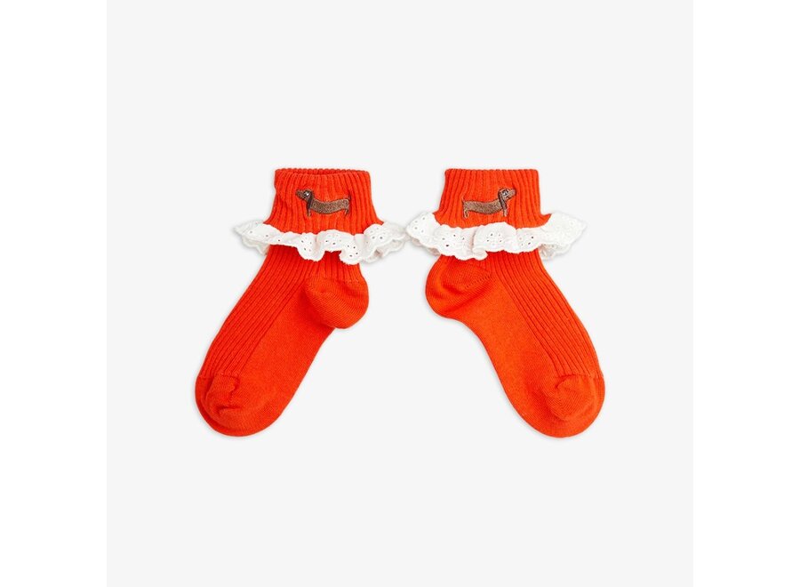 Mini Rodini | Dog Lace Socks Red