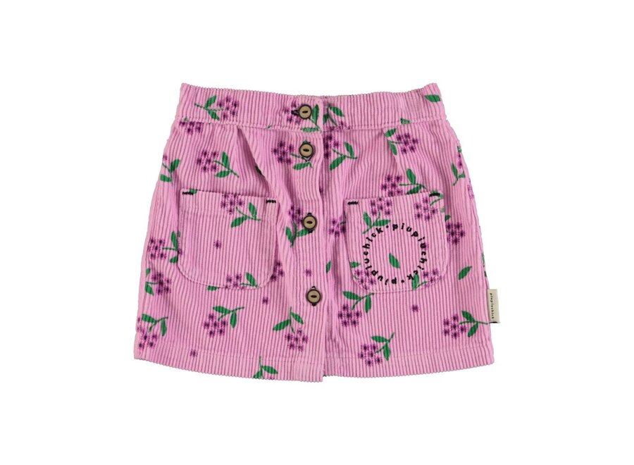 Short Skirt Pink Corduroy With Flowers Allover