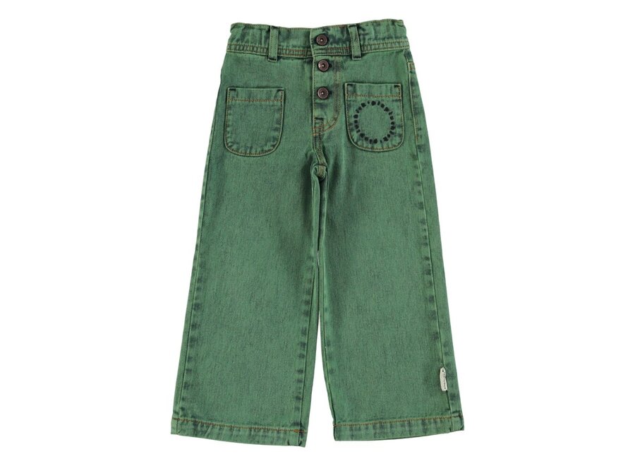 Flare Broek Washed Green  Denim